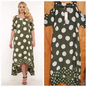 SUMMER GREEN POLKA DOT WOMEN PLUS SIZE DRESS *